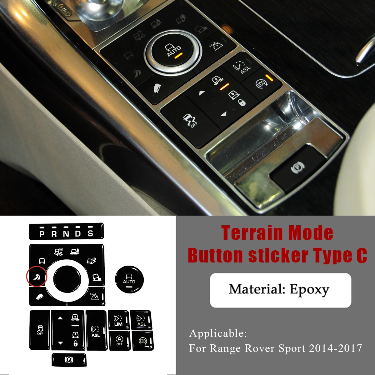 Knopfaufkleber für Range Rover Vogue L405 2014 bis 2017, Innenabdeckung für Range Rover Sport-Zubehör, L494 Getriebe-Terrain-Schalter – Detail 11