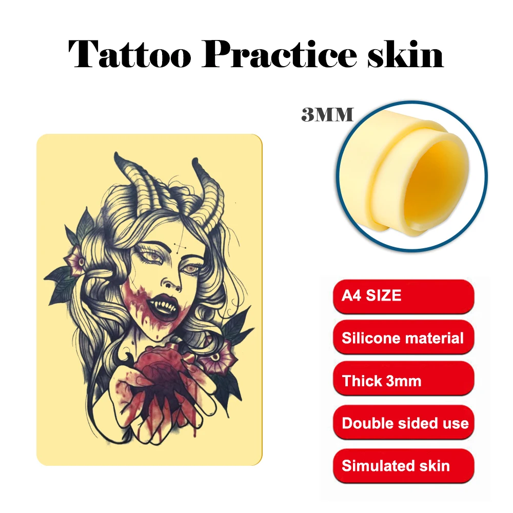 

3mm Silicone Tattoo Practice Skin A4 Size Double Side Blank Fake Skin Tattoo Beginner Exercise Tool for Eyebrow Tattoo Training