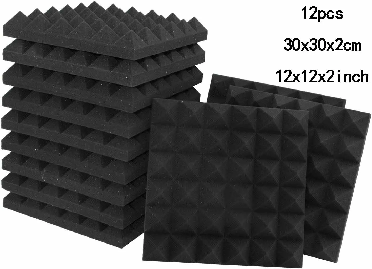 Akustyczne panele ścienne dźwiękochłonne 12 szt. 12x12x2 cale, piramidowe panele z pianki akustycznej, ognioodporne panele ścienne dźwiękoszczelne