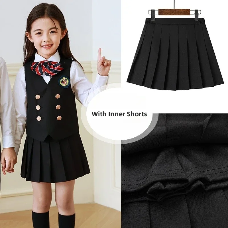Korean Style Pleated School Uniform Skirt for Girls Cute Preppy Casual A-Line Short Skirts Children Teens Kids New