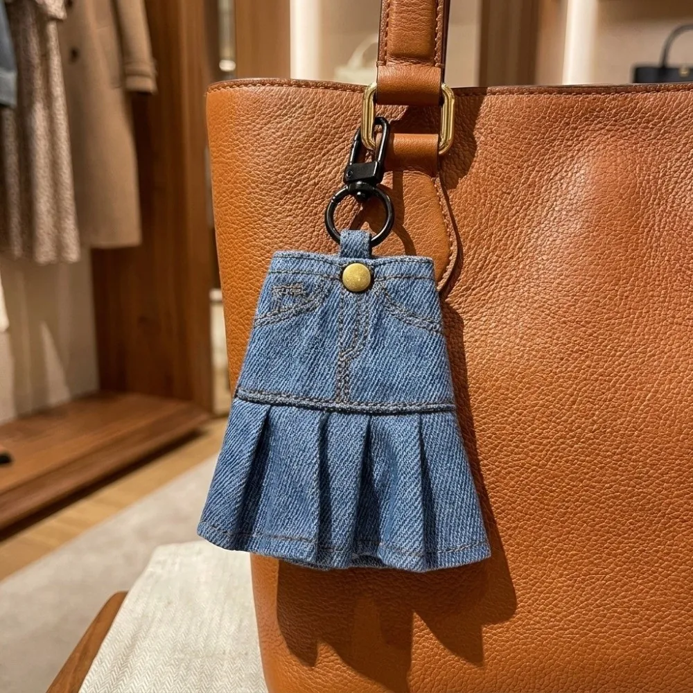 Funny Creative Mini Denim Jeans Pen Holder Denim Blue Skirt Keychain Lightweight Bag Charm Stationery Pouch Gift