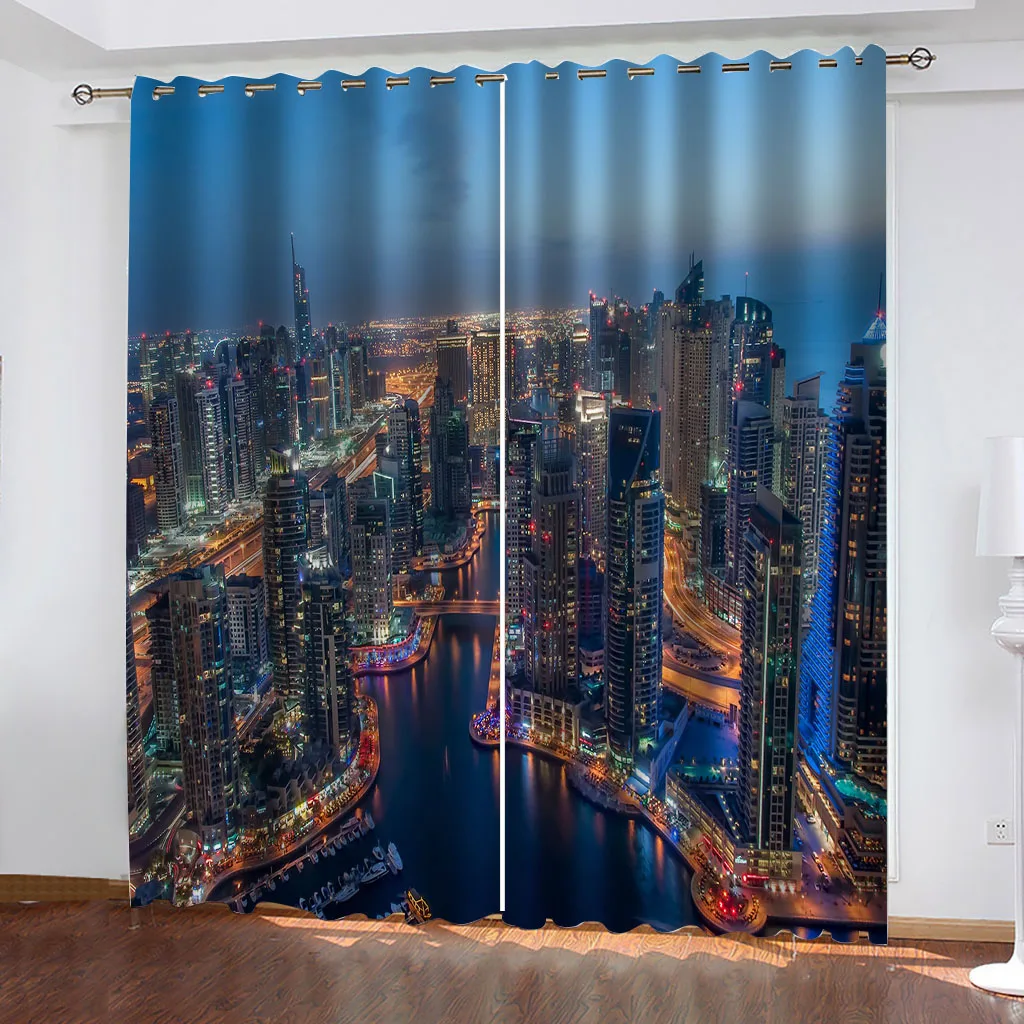 HUANZHUANG Curtains For Bedroom Dubai Skyscrapers Luxury Window Curtains For Living Room Printed Curtain For Home Decor Treatmen