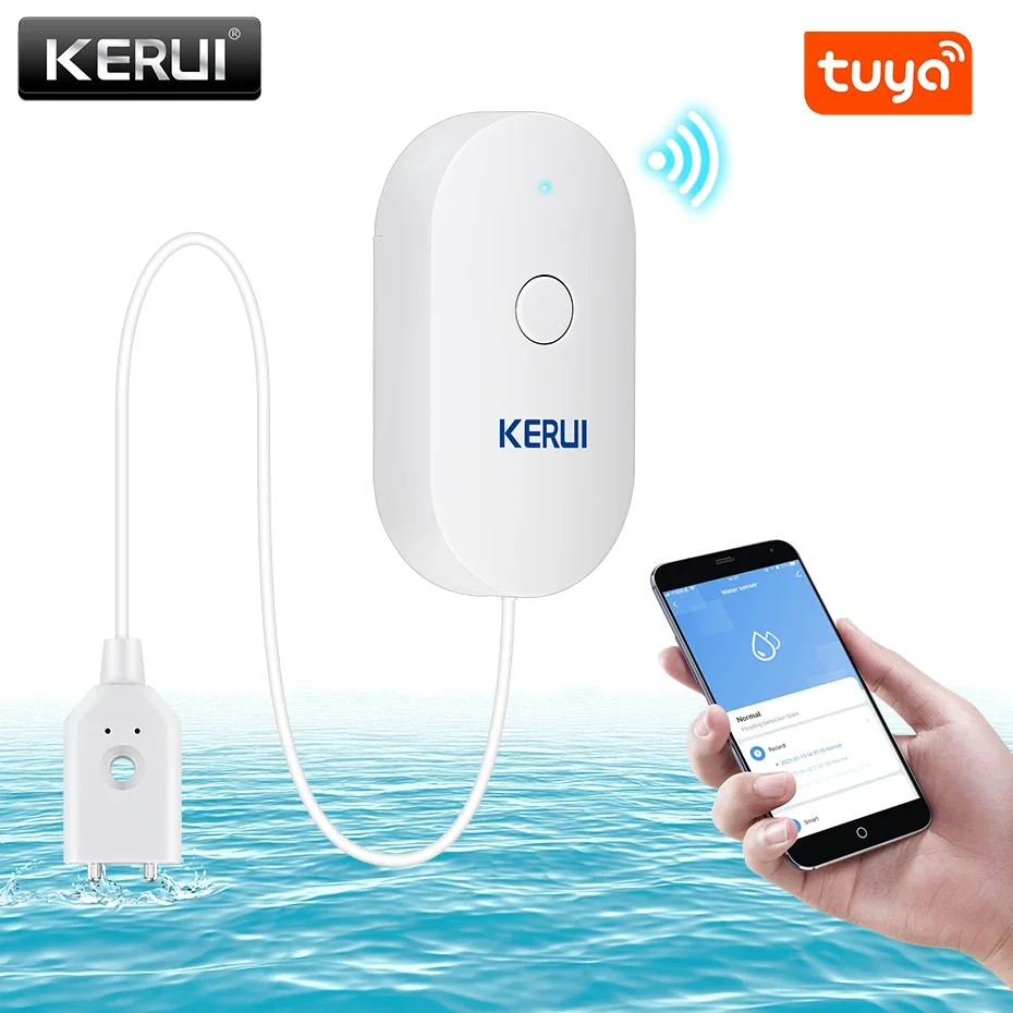 KERUI WiFi Watersensor Smart Home Keuken Waterlekdetector Tuya APP Monitoring van lekken Telefoonmelding Beveiligingsalarm