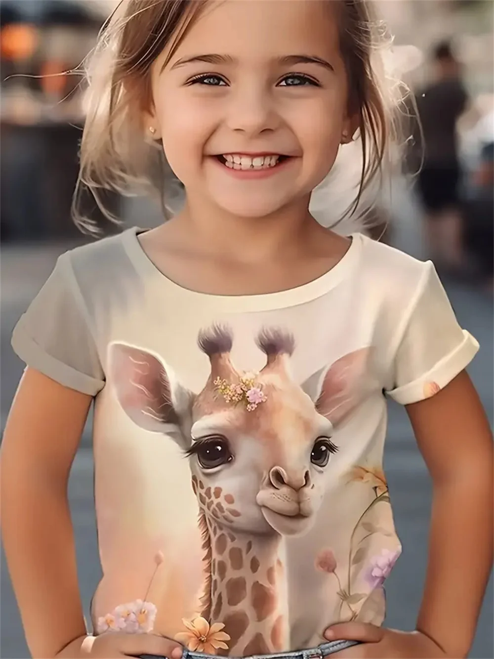 Codzienny Casual Animal Giraffe 3d Print Moda Śmieszne koszulki dziewczęce Letnie koszulki z krótkim rękawem Tee Casual T-shirty Odzież dziewczęca