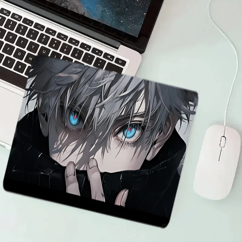 An anime inspired white-haired boy, a large game desk mat with an anti-slip rubber base, 35.4x15.7 inches, suitable for office,