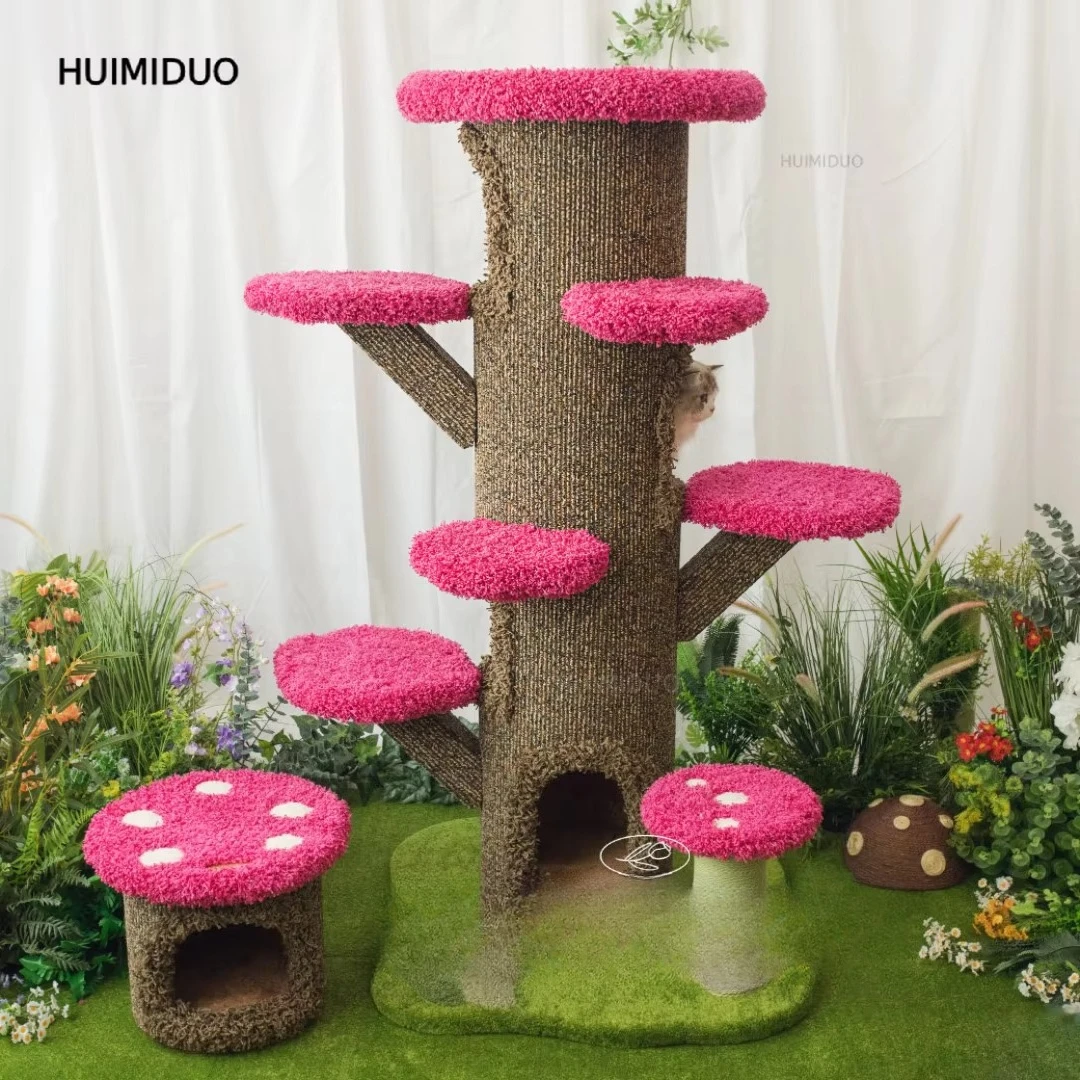 Big Mushroom Cat Climbing Frame Cat Nest Integrated Cat Tree Solid Wood Cat Nest Bed Mushroom House