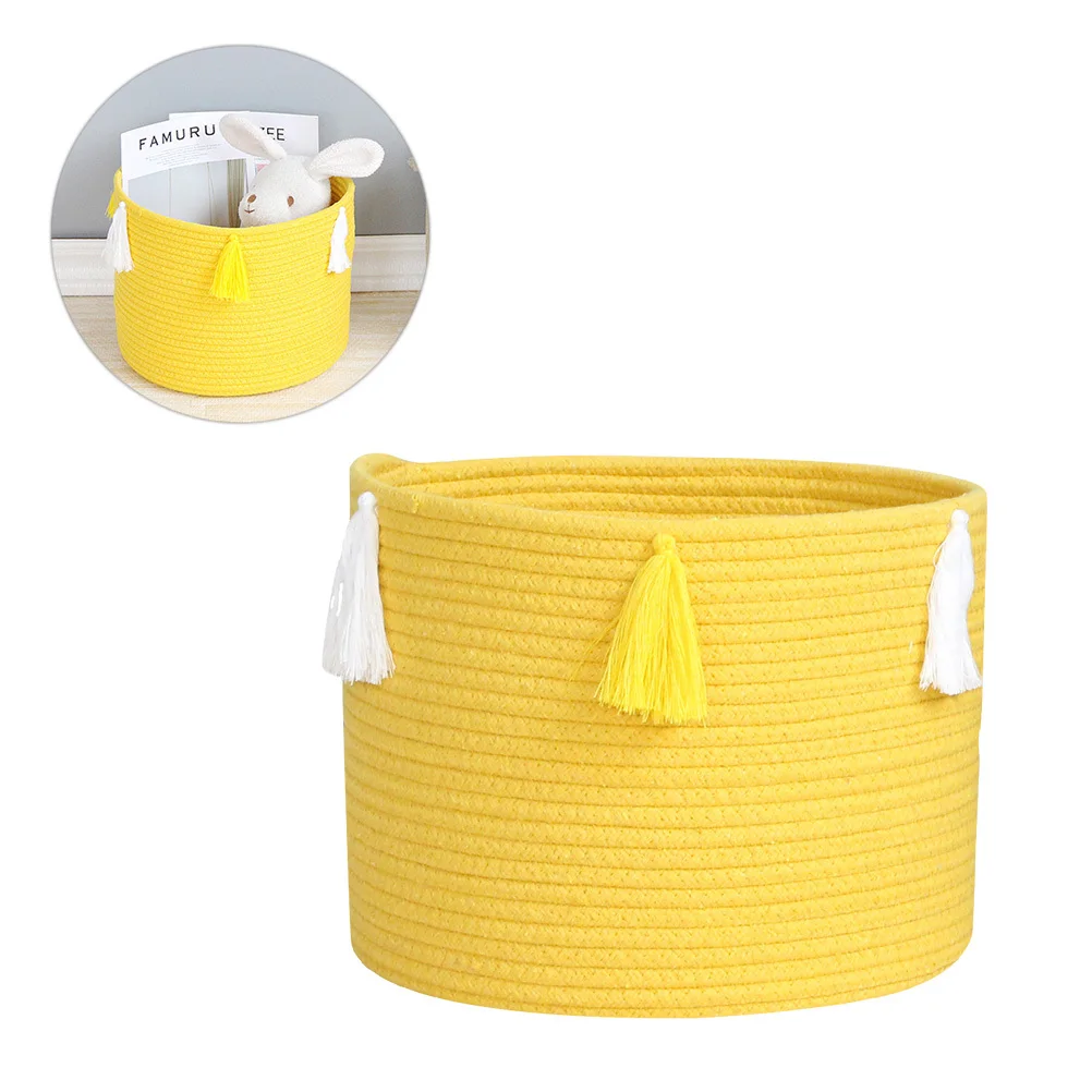

Yellow Cotton Rope Storage Basket Exquisite Workmanship Useful Sundries Organizer Space Saving Storage Case