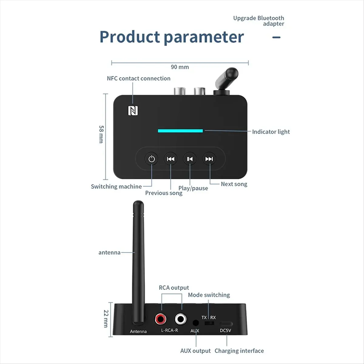 

A23G Bluetooth 5.1 Audio Adapter with NFC AUX 3.5mm Mic Remote - Wireless Music Transmitter & Receiver for TV