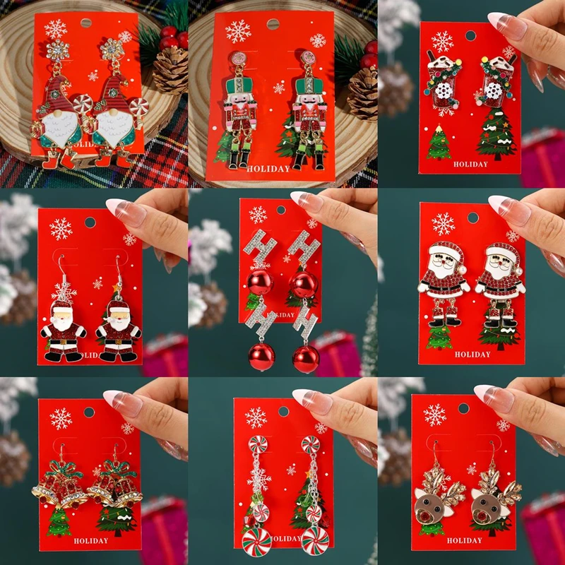 Stylish New Christmas Collection Earrings Bow Set Rhinestone Earrings Ladies New Year Party Elegant Charm Jewelry