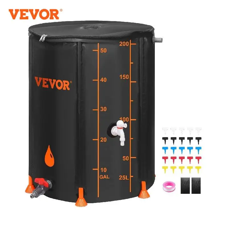 VEVOR Collapsible Rain Barrel 53/100 Gal Large Capacity PVC Rainwater Collection System with Spigots and Overflow Kitfor Garden