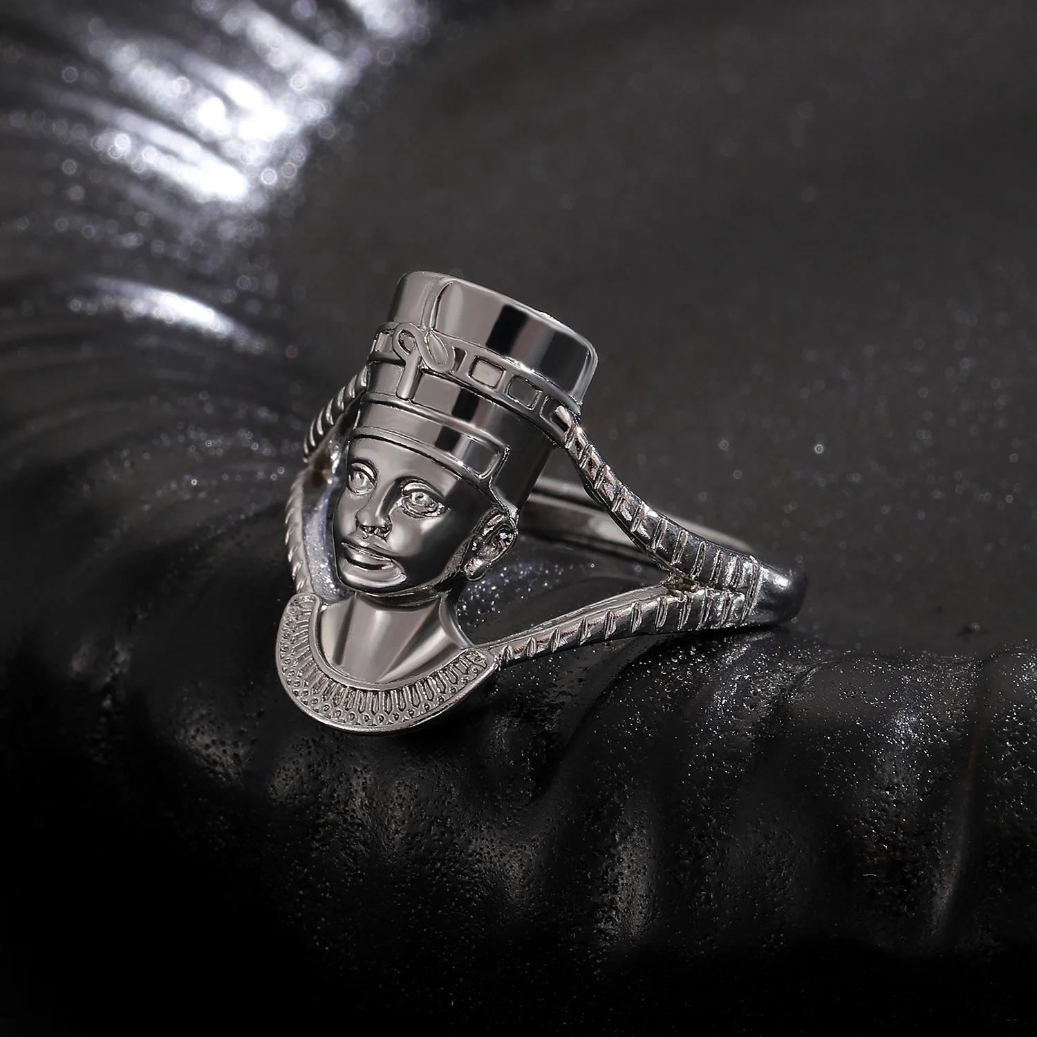 آلهة الملكة المصرية قابل للتعديل المفتوحة الفرقة فرعون مجوهرات الرجال النساء النمط الأفريقي اليدوية حلقة معدنية