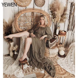 Off Shoulder Full Sleeves Round Neck Cotton Maternity Dresses for Photo Shoot Baby Shower Dress for Pregnant Woman YEWEN 2021
