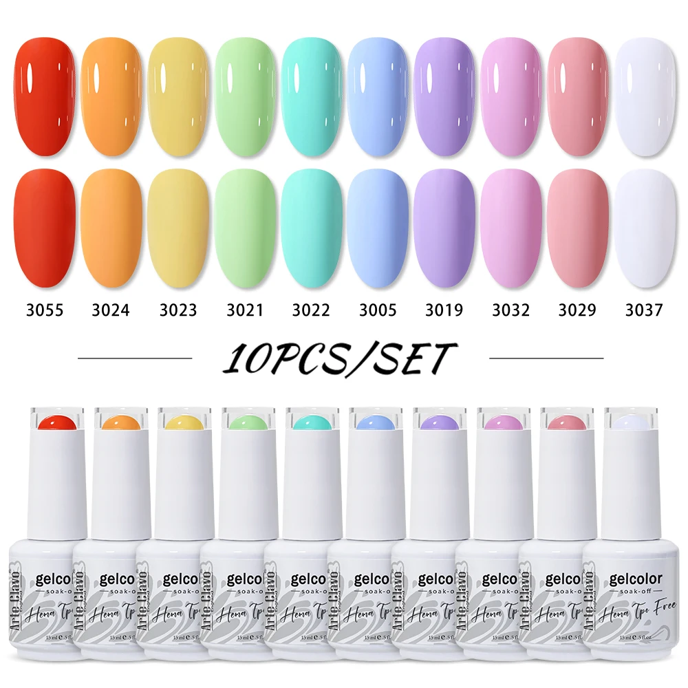 Arte Clavo 15ml 10pcs HEMA TPO Free Gel Polish Set Pastel Candy Color Varnish Kit For Salon Wholesale Bulk Lot Dropship Supply
