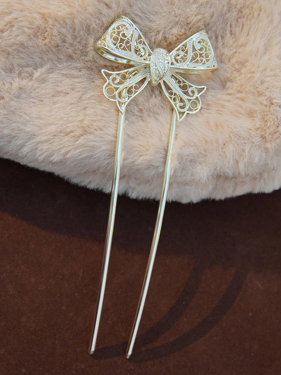 Chinese Style Hollow Bow U-shaped Hairpin Fairy Girls Hair Accessories Simple Updo Hairpin Chinese Ancient Style Headdress