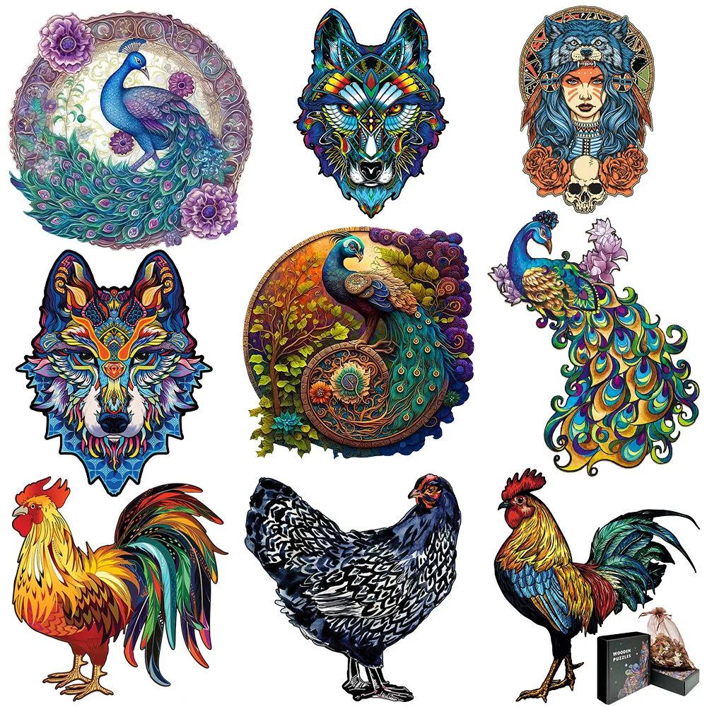 

Rooster, Animal, Wooden Jigsaw Puzzle, Children's Colorful Jigsaw Puzzle, Killing Time, Adult Wood Toys, Irregular， Brain Power.