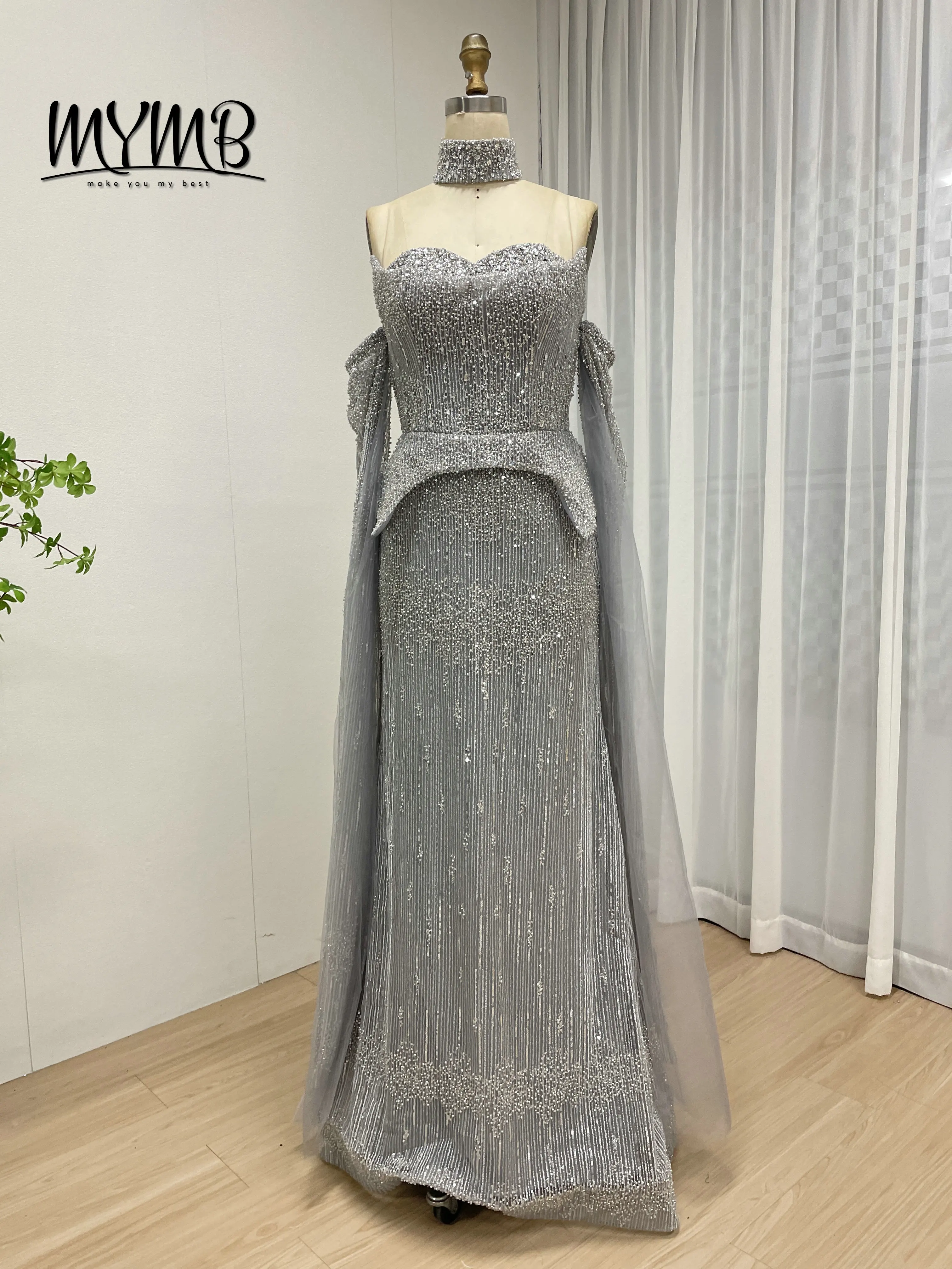 

MYMB Блестящие серые свадебные платья в форме сердца Русалка по индивидуальному заказу Вечернее платье с жемчугом и бисером для официальной вечеринки, выпускного вечера MY30207