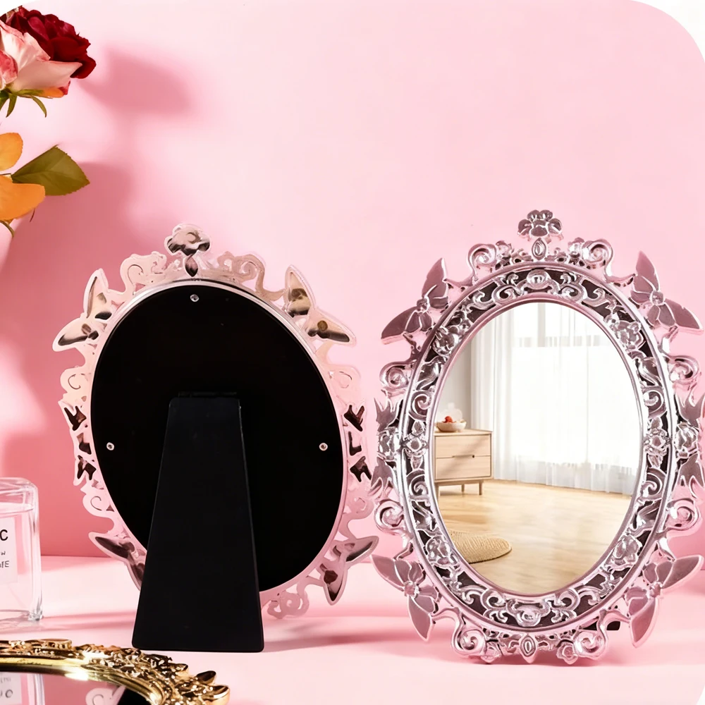 مرآة ماكياج على الطراز الأوروبي الرجعية المحمولة خمر مرآة لمستحضرات التجميل مطلي سطح المكتب من جانب واحد المرآة البالونية أداة الجمال #1