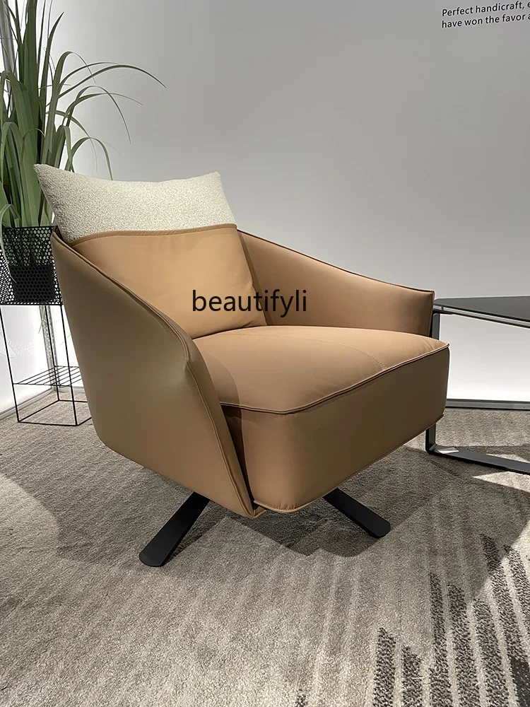 

zqxSofa Leather Casual Single Armchair Rotatable First Layer Cowhide down Soft Bag Living Room Fabric Leather Chair