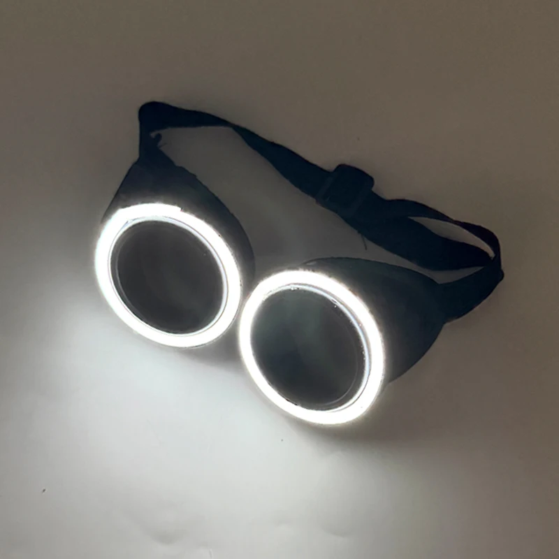 

New arrive Round Shape LED Luminous Glasses with Dark Lens Rezz Style Neon Glow Goggles Glow in The Dark Night Club Party Props