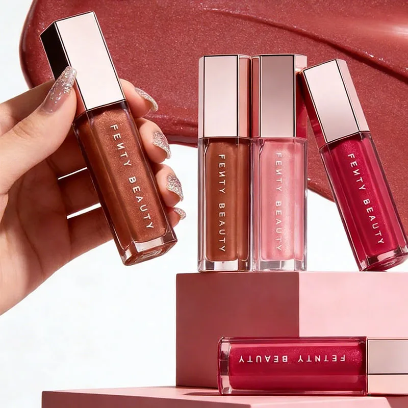 ลิปกลอสบาล์มเนื้อฉ่ำวาว 15 เฉดสี พร้อมกระจกในตัว ยี่ห้อ Fenty Beauty รุ่น Sexy Lipstick Fenty Glow Fussy Hot Chocolit Hot Cherry