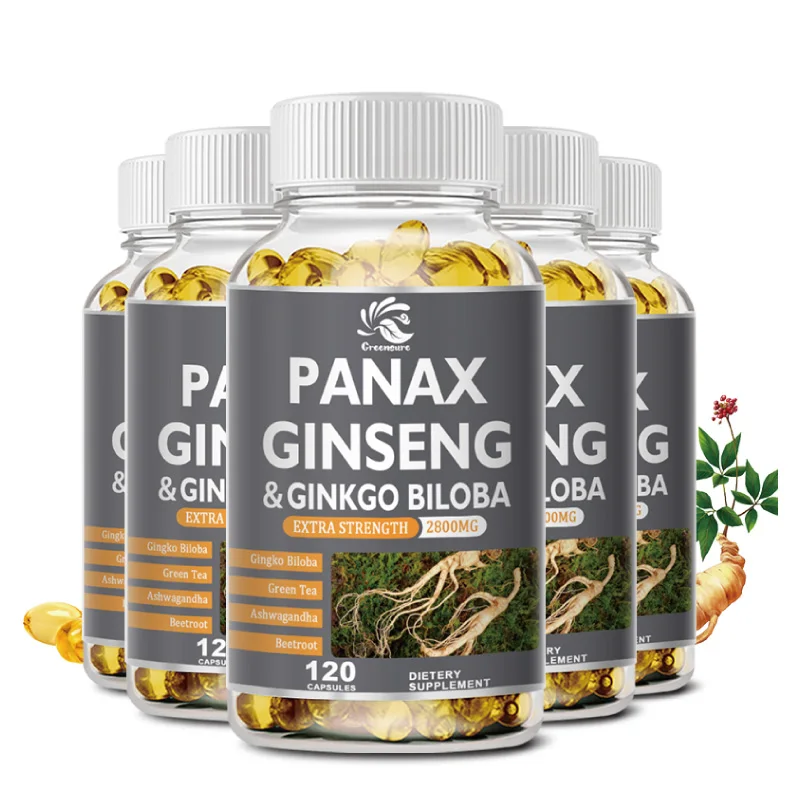 60/120PCS Ginseng Vegetarian Capsules for Energy, Focus, Performance, Vitality & Immune