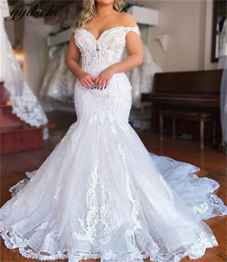 

Elegant Appliques off Shoulder Sweetheart Neck Mermaid Wedding Dresses For Women 2024 Court Train Bride Gown vestidos de novia