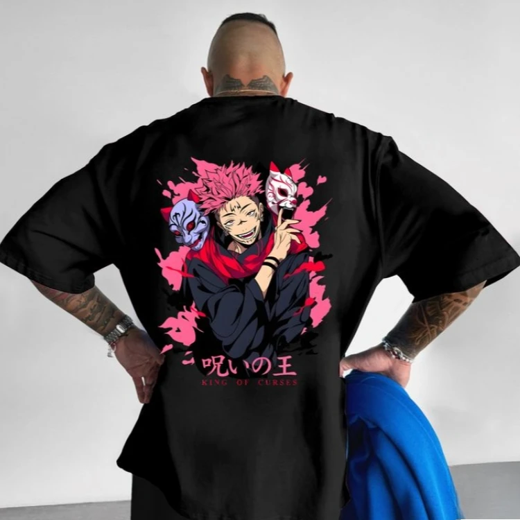 Unisex Japanese Anime Print Oversized T Shirts Summer Short Sleeved Tee Y2k Men's Clothing Cotton Loose Women Graphic Tee Tops