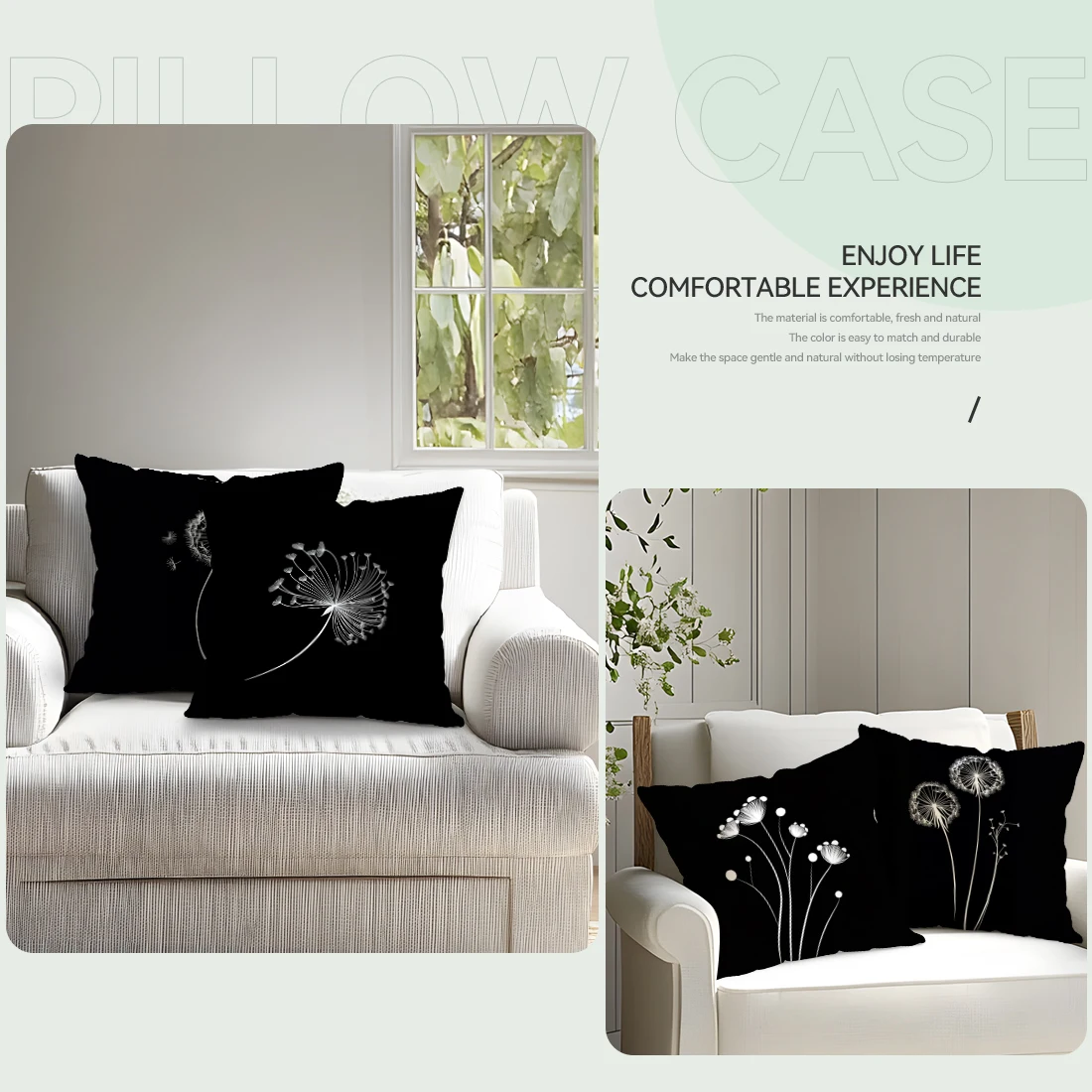 Black And White Dandelion Pillowcase Printed Polyester 45x45cm Throw Pillowcover Decorative Sofa Cushion Pillowslip Home Decor
