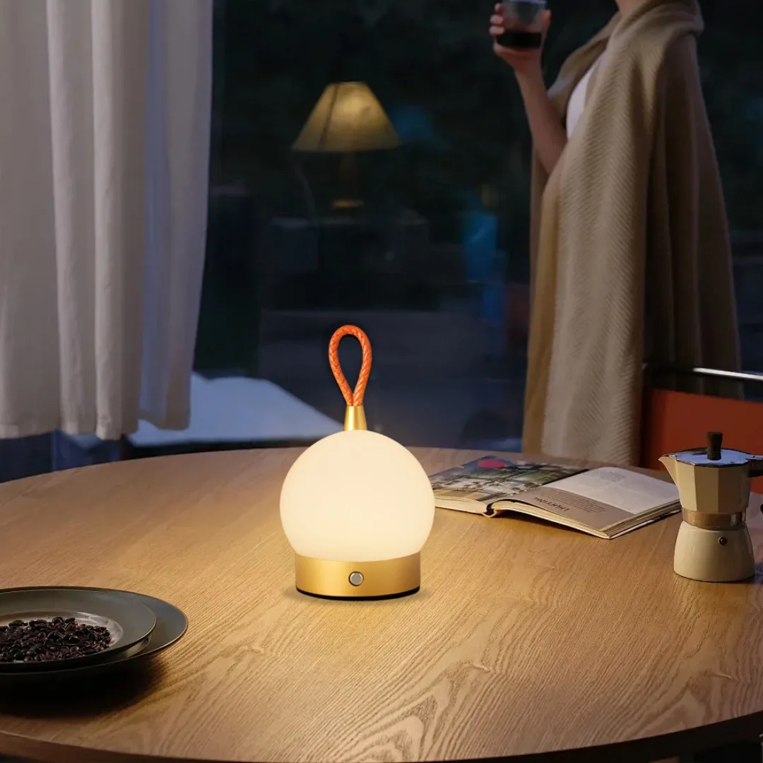 

Type-C Acrylic Metal Table Lamp with Leather Handle, 3-Color Dimmable Lamp for Camping, Homestay, Courtyard