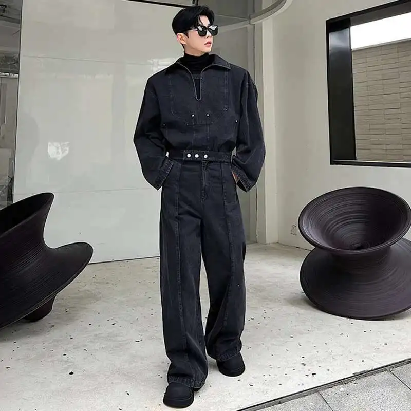 LUZHEN トレンディなデニムジャケット 2 点セット取り外し可能な新しいスカートパッチワークデザインスタイリッシュな男性ストレートジーンズ韓国レトロ LZ8901