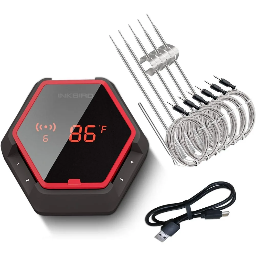 Grill Bluetooth Grill Thermometer Wireless IBT-6XS, 6 Sonden Digital Raucher Grill Thermometer zum Kochen, 150ft Bluetooth Fleisch