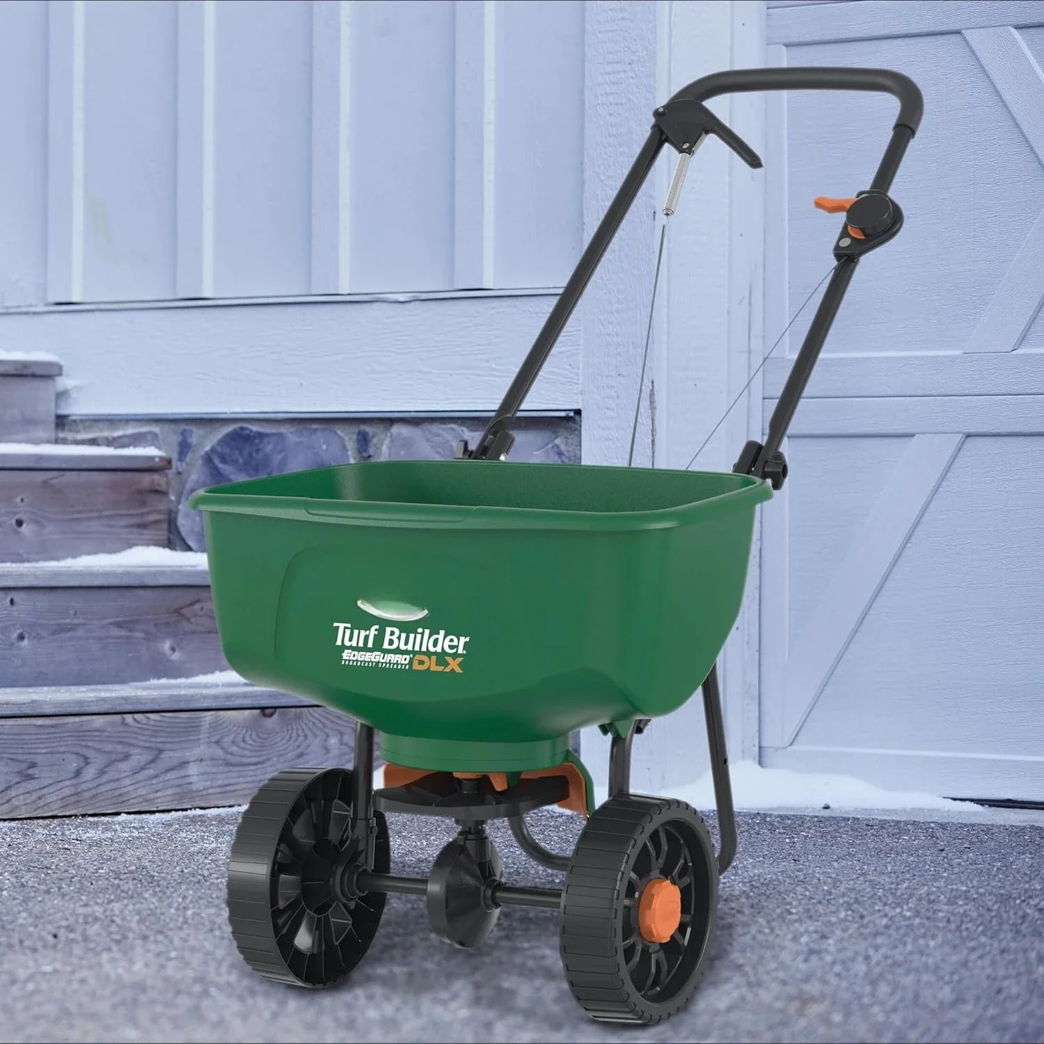 

Turf Builder EdgeGuard DLX Broadcast Spreader for Seed, Fertilizer, Salt, Ice Melt, Holds up to 15,000 sq.ft. Product