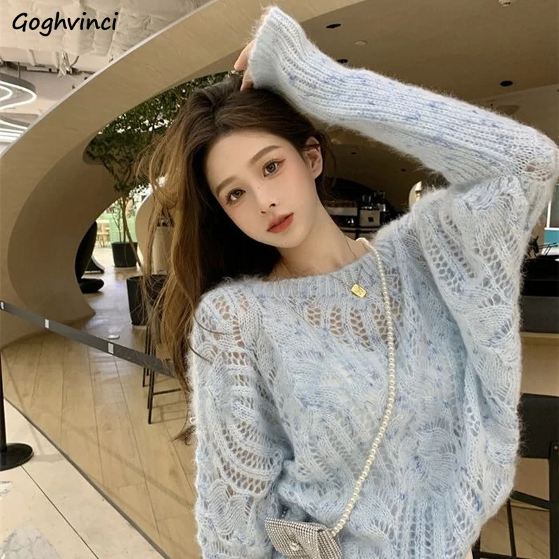 Cozy Pullovers Women Retro Tender Hollow Out Design Sweet Elegant Streetwear Свитер Женский Casual Hot Sale Popular Girlish Chic