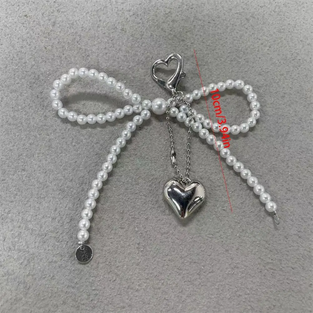 Korean Pearl Bow Heart Keychain Bag Pendant Pearl Decoration for Bags and Phones Creative Keyring Gift Charm Backpack Pendant