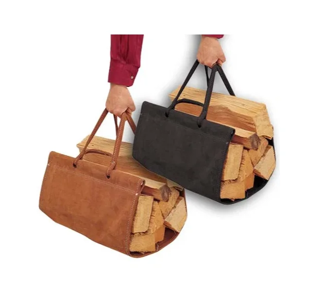 Bolsa de transporte para leña de gamuza negra de primera calidad, resistente y duradera