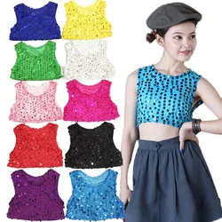 Chaleco de lentejuelas brillantes para niños y niñas, Top corto, disfraz de Hip Hop, ropa de baile brillante para espectáculo en escenario, fiesta sin mangas
