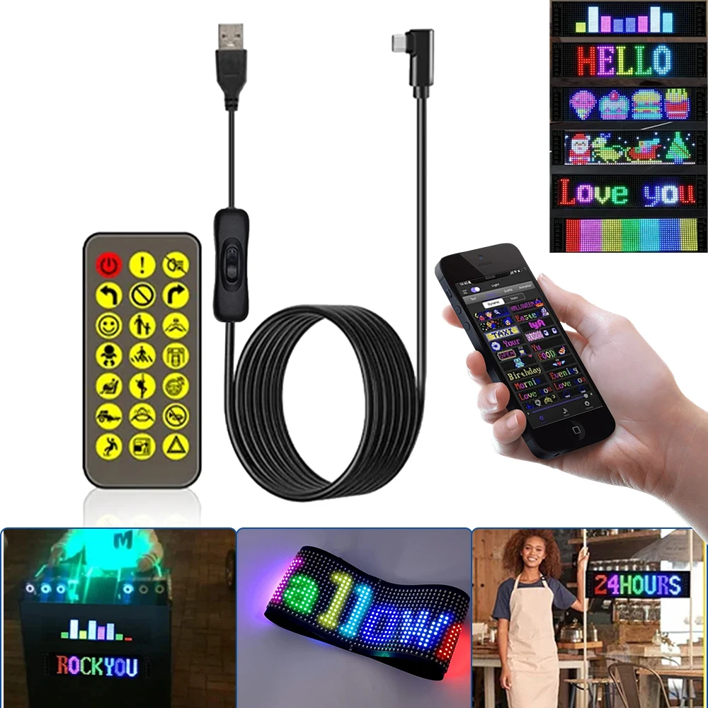 

Flexible LED Matrix Pixel Advertising Light USB 5V Smart Bluetooth APP Control RGB Pattern Graffiti Scrolling Text Display Car