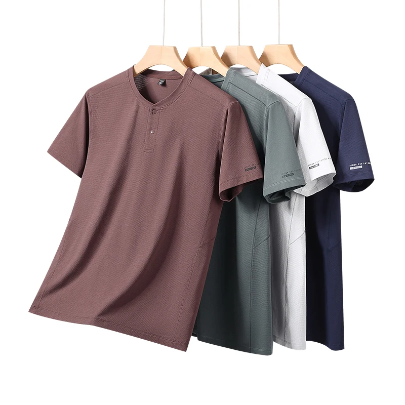 Summer Ice Silk Polo Shirt High-End T-Shirt Solid Color Tops New Half Sleeve Non-Marking Casual Lapels Business Thin Menswear