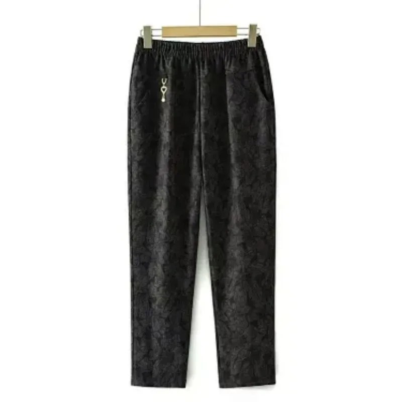 Elderly Women Spring Autumn Floral Printed High Waist Loose Straight Elastic Waist Casual Mom Pants