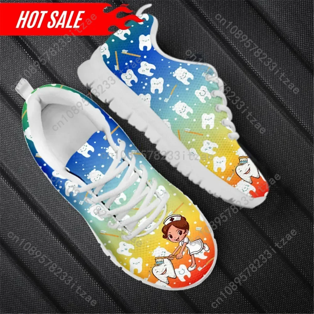 Rainbow Teeth/Tooth/Dentist Pattern Women's Nurse Shoes Casual Air Mesh Sneakers Ladies Lightweight Footwear Mujer