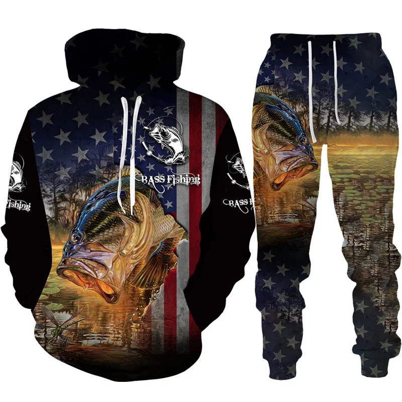 Fishing Art 3D Print HoodieSuit Men Hunter Women Camping Costume Funny Sweatshirt Sportswear Set