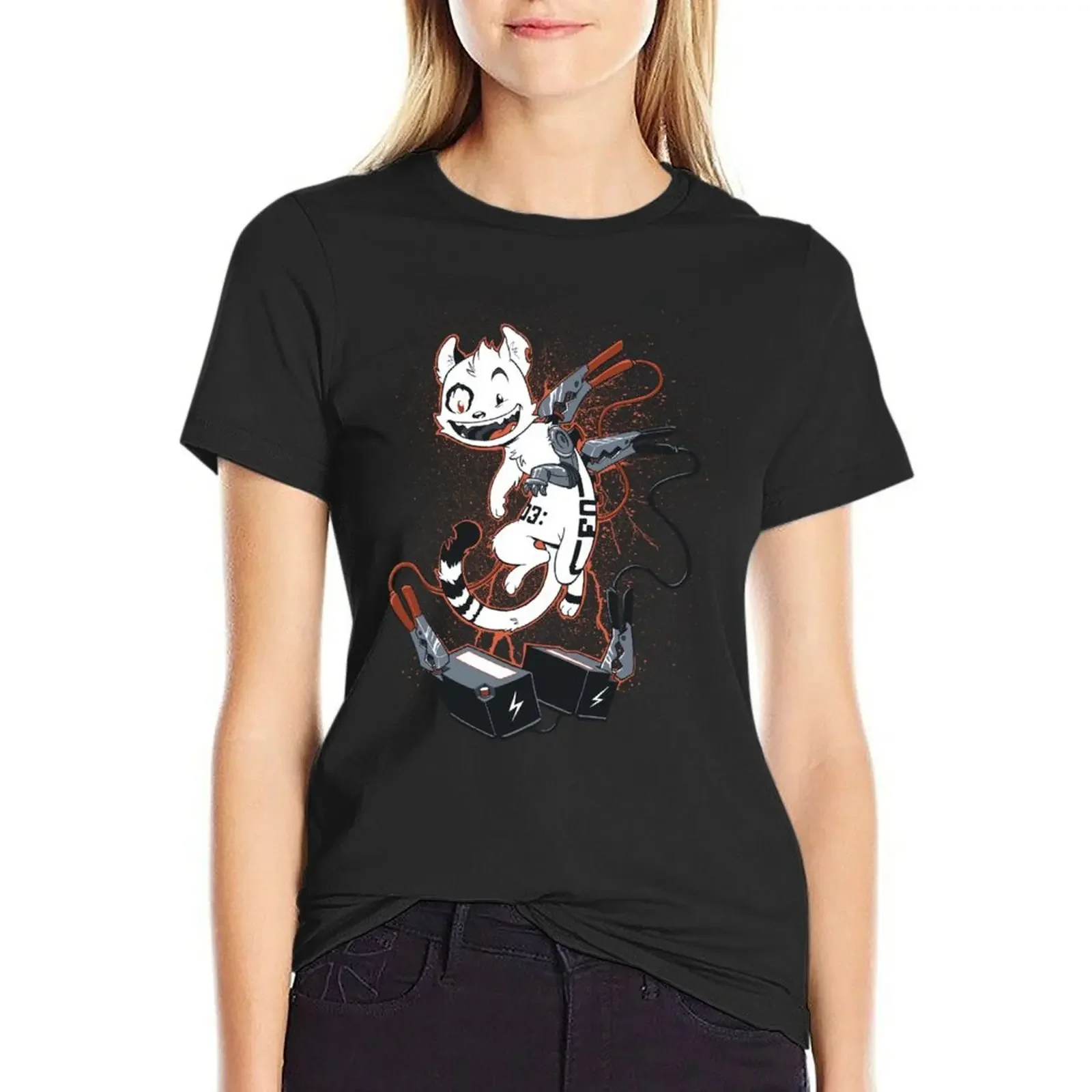 

Cyber Cat Charges Up T-Shirt sublime tops korean fashion lady clothes oversized t shirts for Women