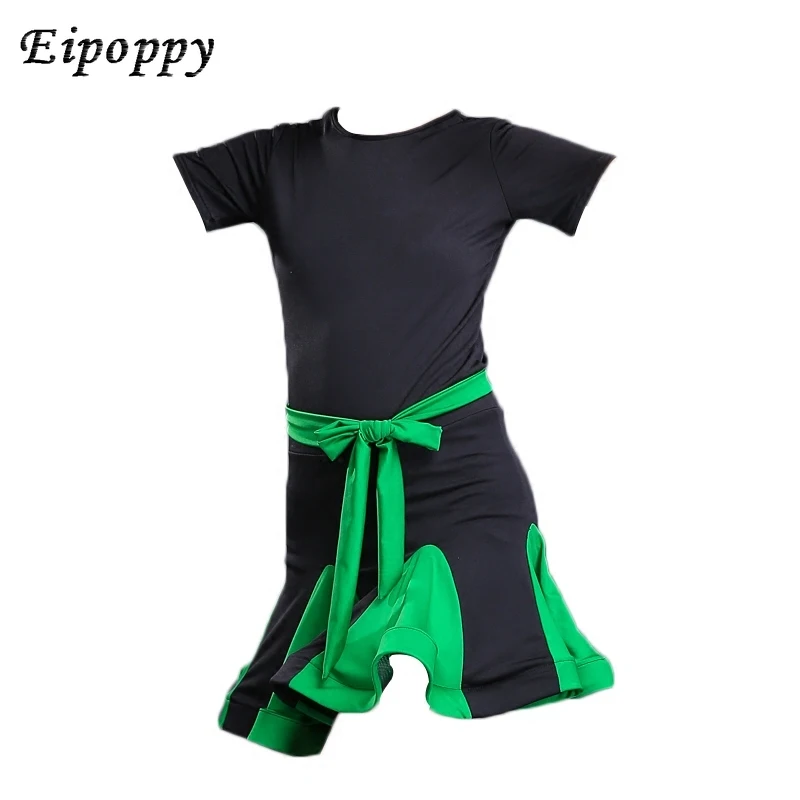 Jupe de danse latine à manches courtes pour filles, vêtements d'exercice pour enfants, robe de performance d'été, nouveau