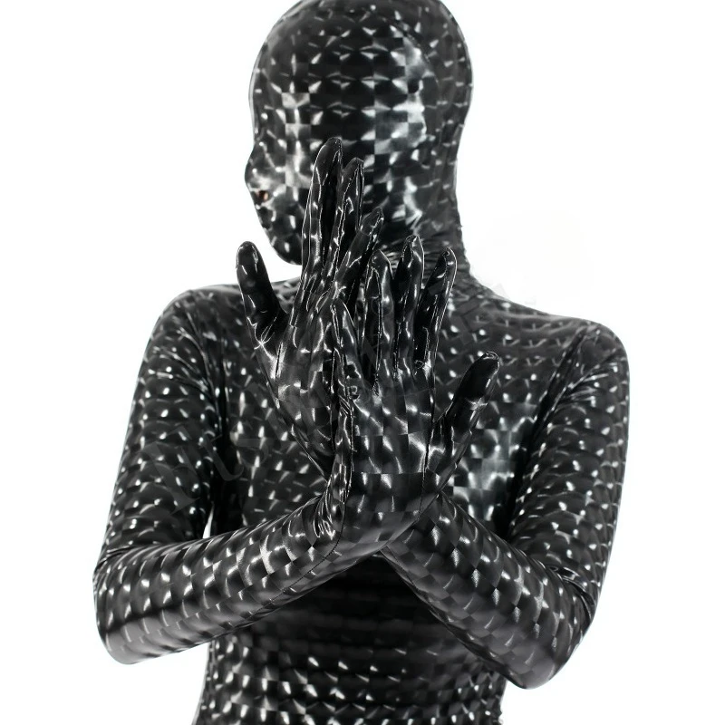 

Latex Leather 3D Aurora Checkerboard Outfit Full-body Catsuit Custom-made Nightclub Party Dance Costume Halloween Cosplay Suit