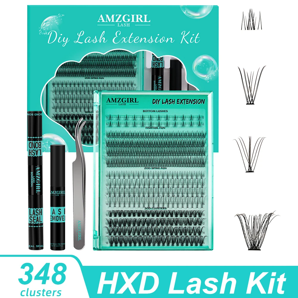 AMZGIATV-Kit de cils bricolage Lspatule, 348 grappes de cils, cils astronomiques, ventilateur en queue de poisson, ventilateur à pointes 20D, grappes 30D (kit de D-Mix5-16mm)