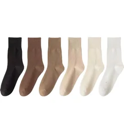 5 Pairs Set women Socks Medium Tube Knitted Loose Long Soft Solid Color Crew Casual Sock White Black Comfortable Socks