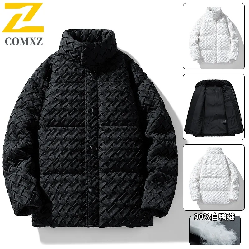 

COMXZ 2025 Knitted Down Jacket Men Winter 90% New National Standard White Duck Down Premium Design Couple Wear Handsome Coat