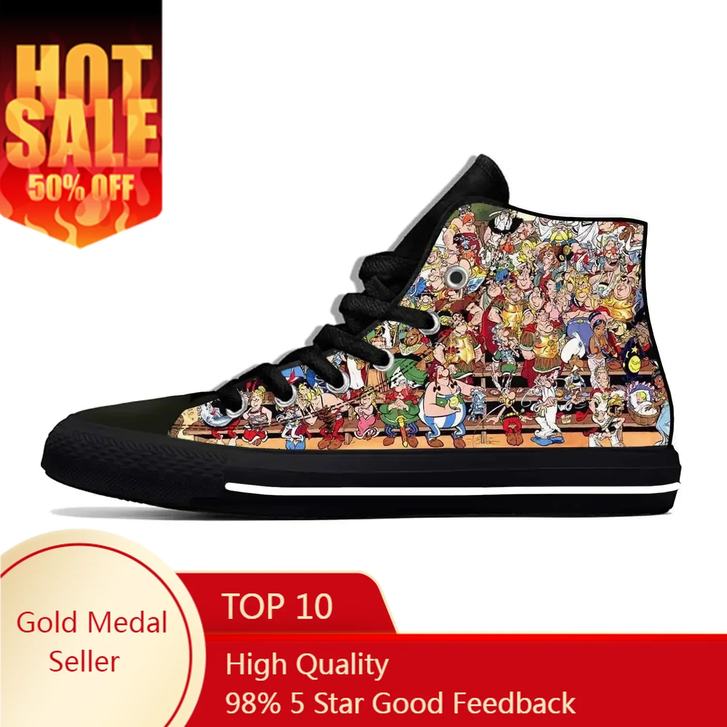 

Hot Anime Manga Asterix Obelix Adventures High Top Sneakers Mens Womens Teenager Canvas Sneaker Casual Couple Custom Shoes