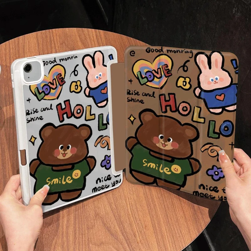Capa destacável para iPad, Cartoon Bear Bunny Tablet Capa, 9.7 ", Mini6, 8.3 Pro, 11, 2nd, 3rd, 4th, 10th Generation, 10th Generation