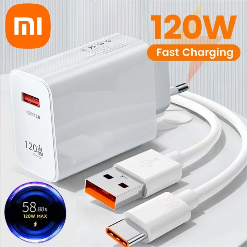 Xiaomi 120W Super Fast Charger 6A Cable USB 5.0 Type-C USB Turbo Charging Cable 120W MAX Fast Charging EU/US/UK iPhone Android